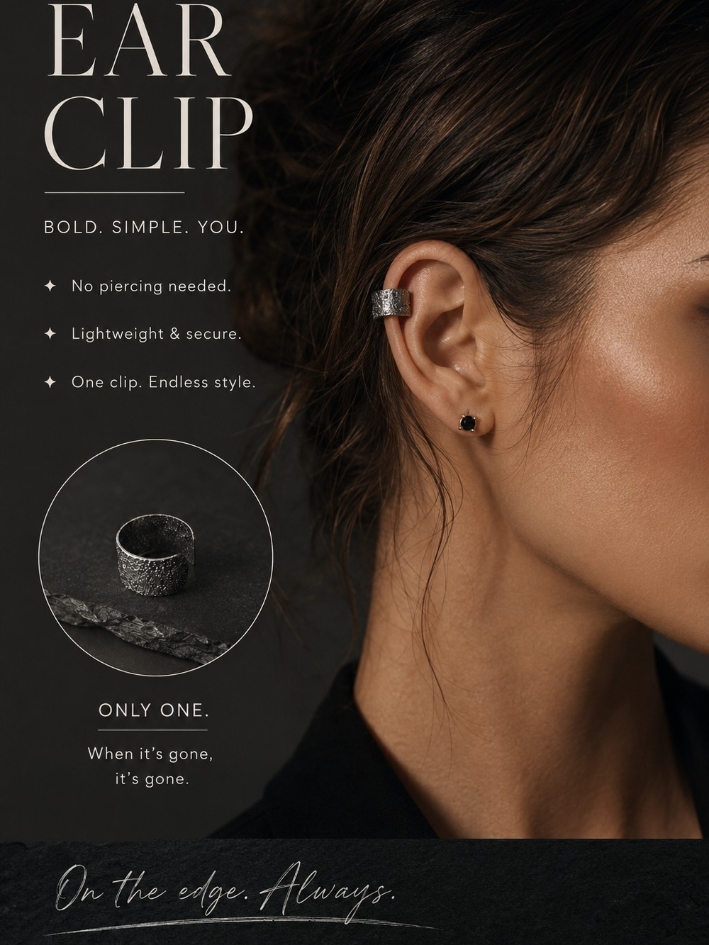 Textured Silver Ear Cuff - No Piercing Needed
